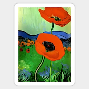 STUNNING POPPY ON LIGHT GREEN BACKGROUND Sticker